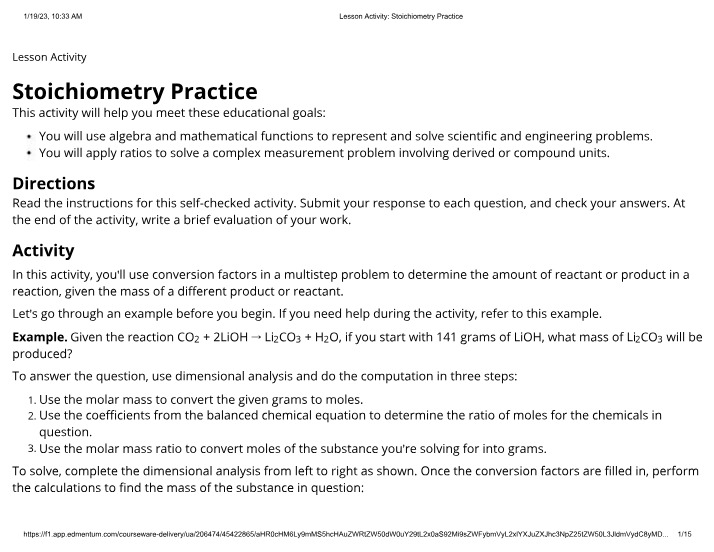 Stoichiometry - Practice Exercises