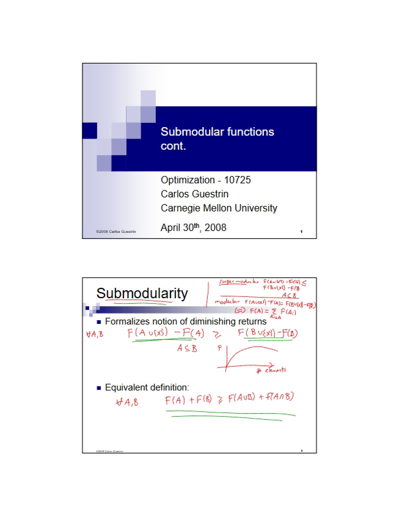 Functions that are Submodular Part One