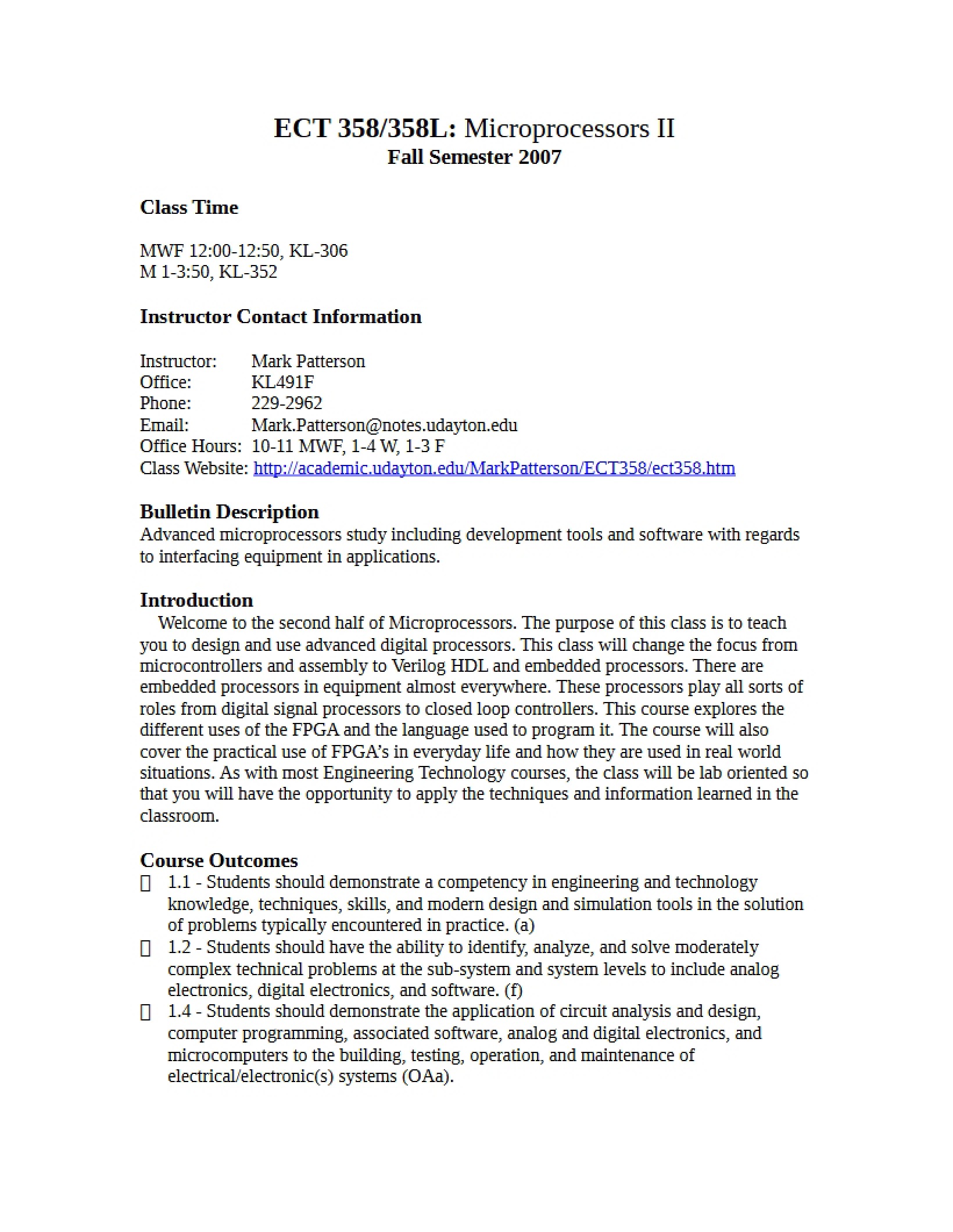Fall 2007 Course Outline