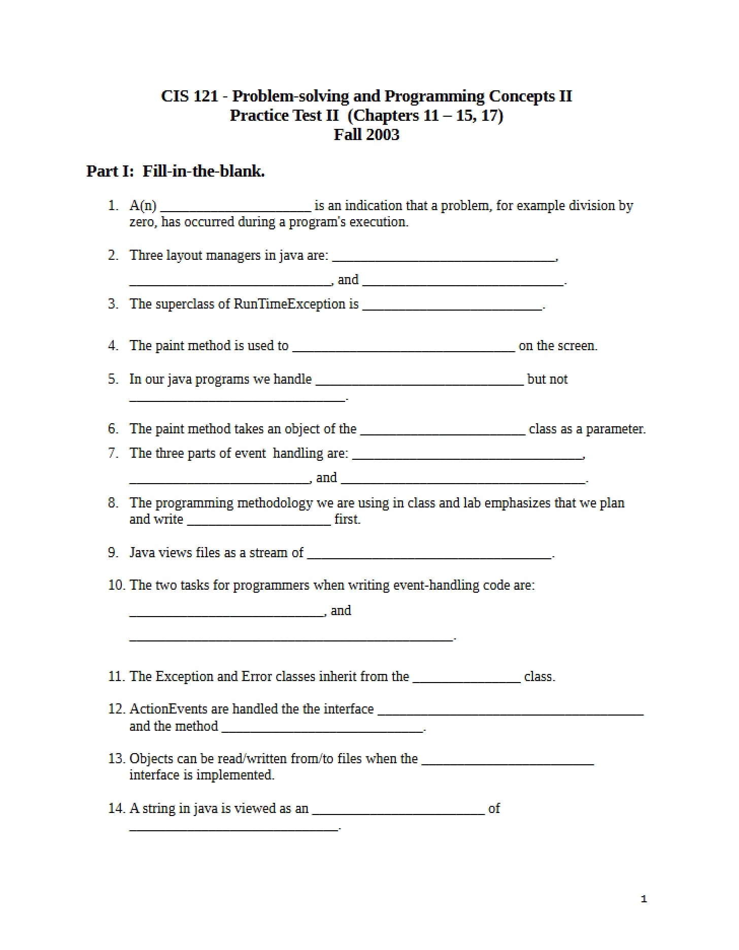 CIS 121 Second Practice Test