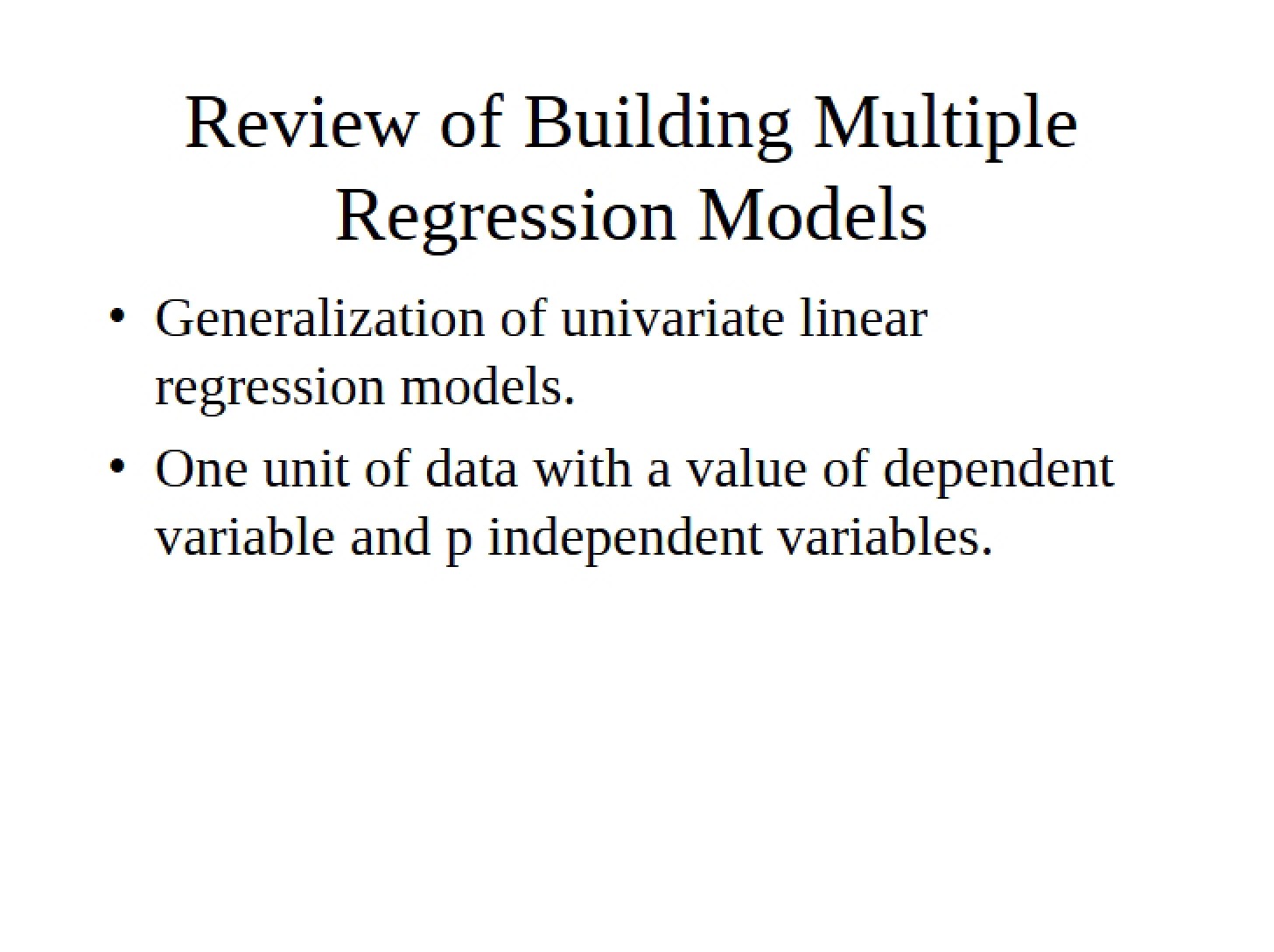 Multiple Regression Model Building Review