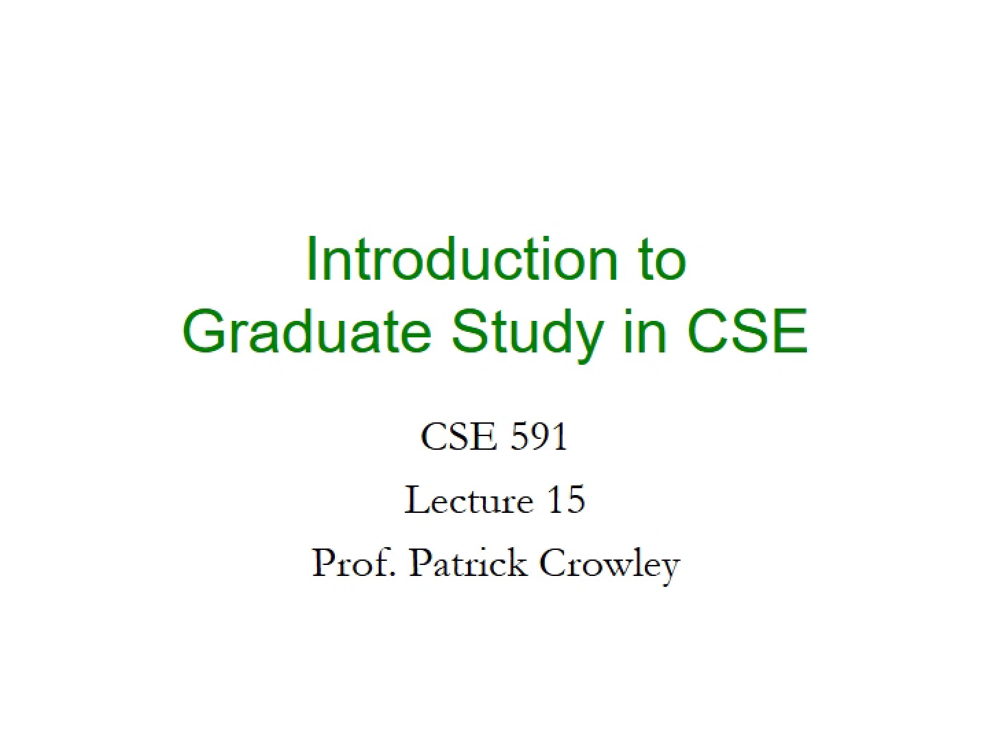 CSE Graduate Study Introduction