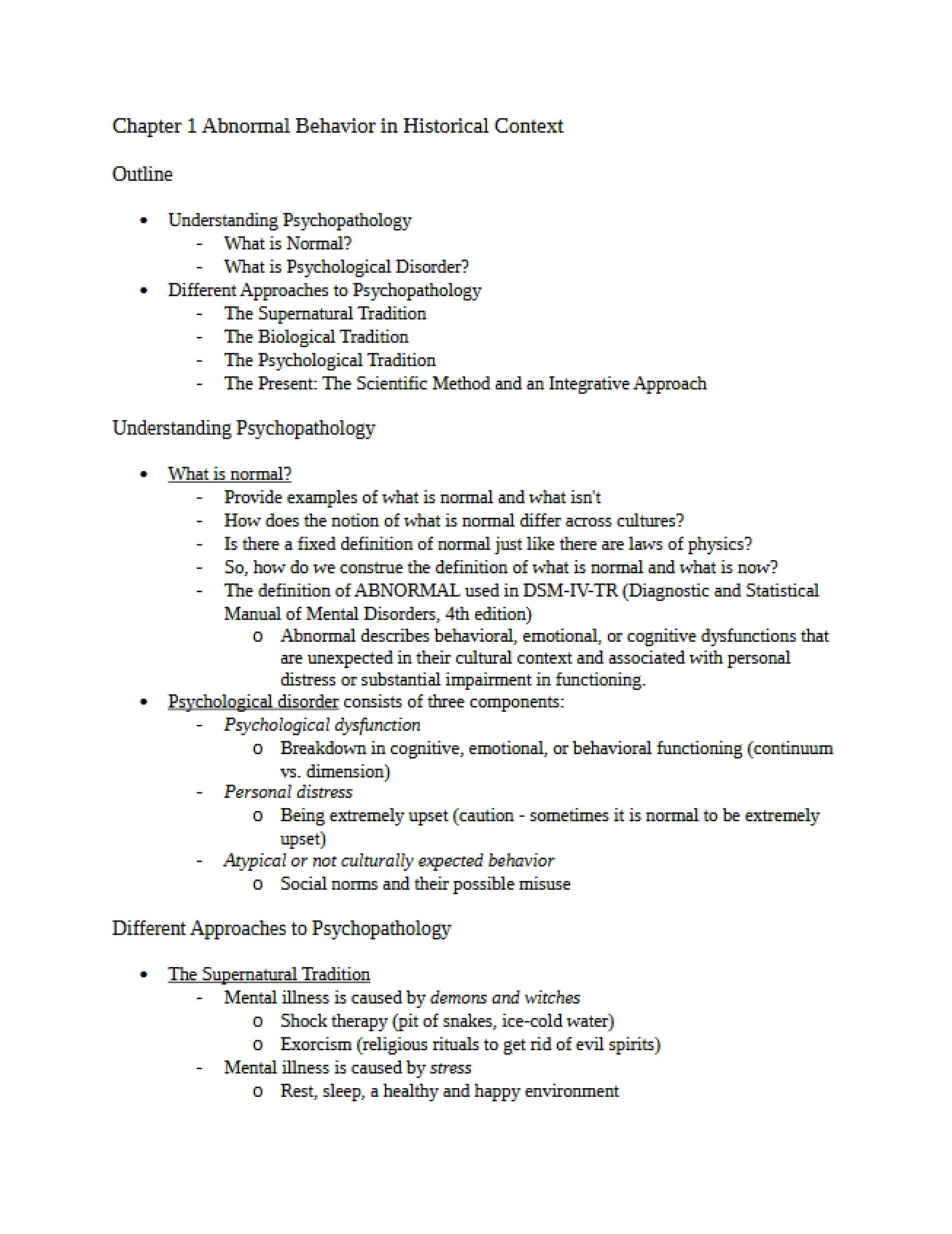 Historical Context of Abnormal Behavior (Ch 1)