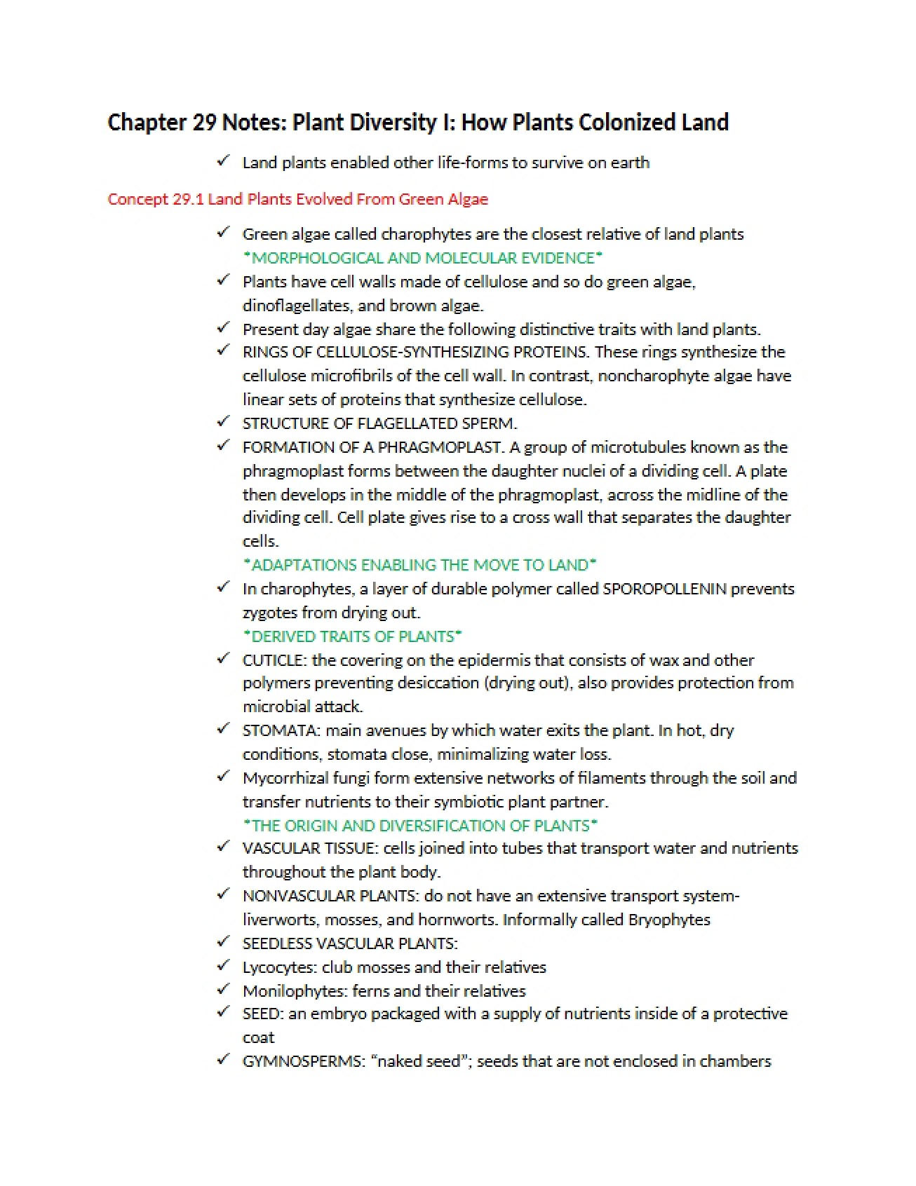 Notes on the Twenty-Ninth Chapter How Plants Colonized Land