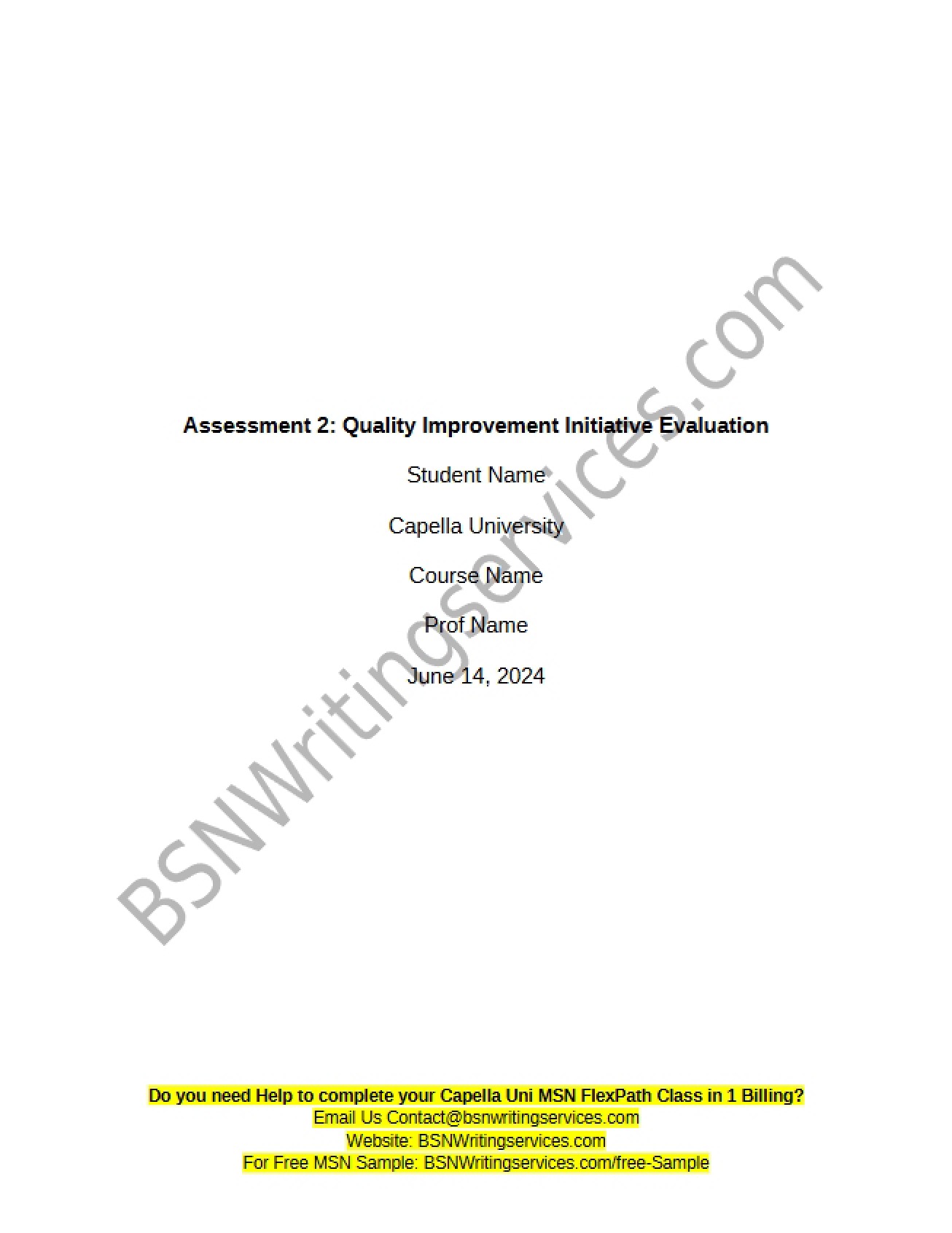 Evaluation of Quality Improvement Initiatives for Assessment 2