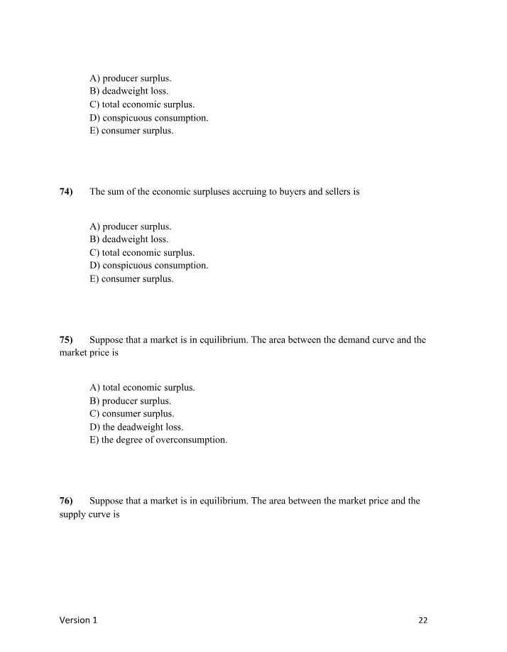 Economic Surplus and Market Equilibrium