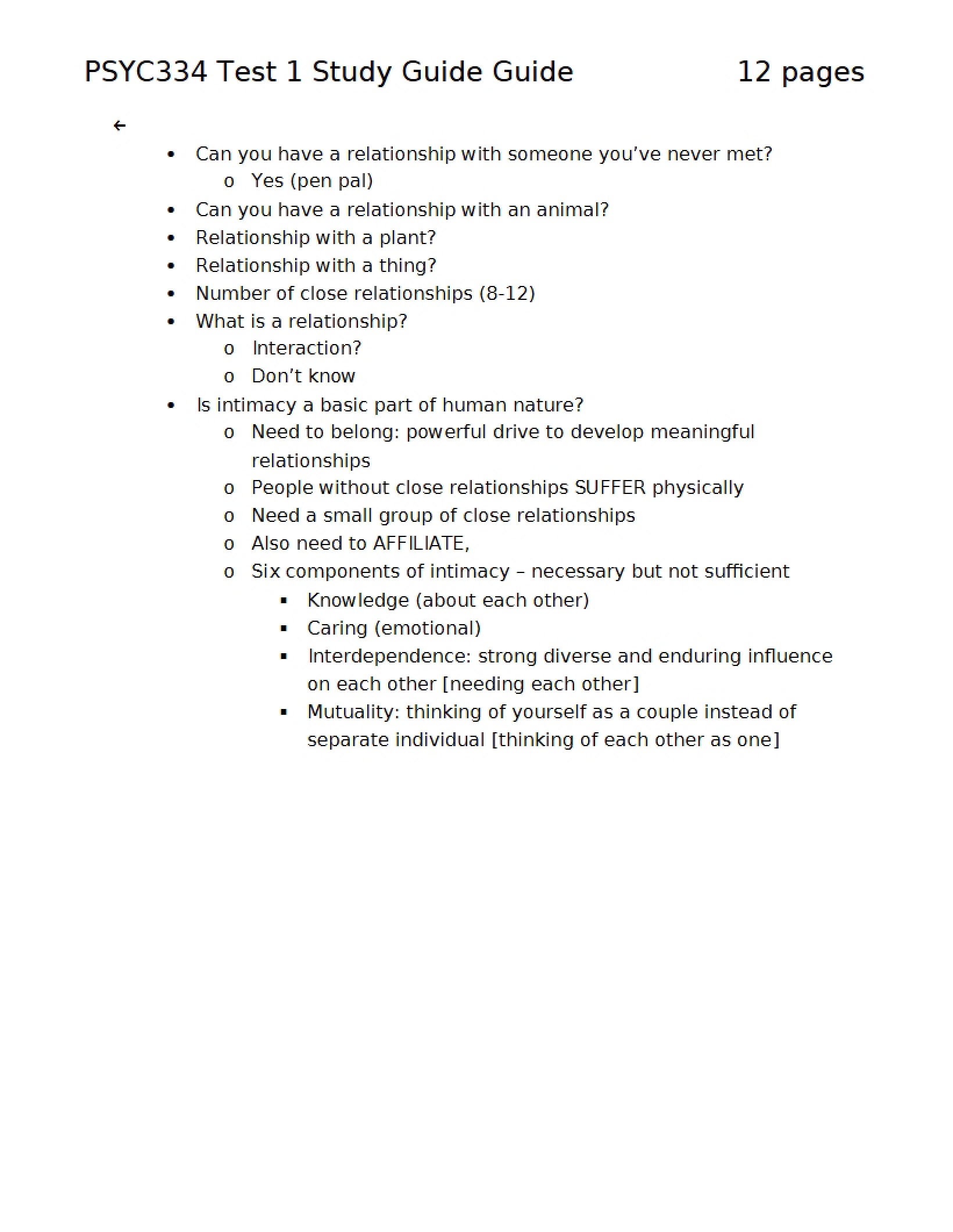 Study Material for Test 1