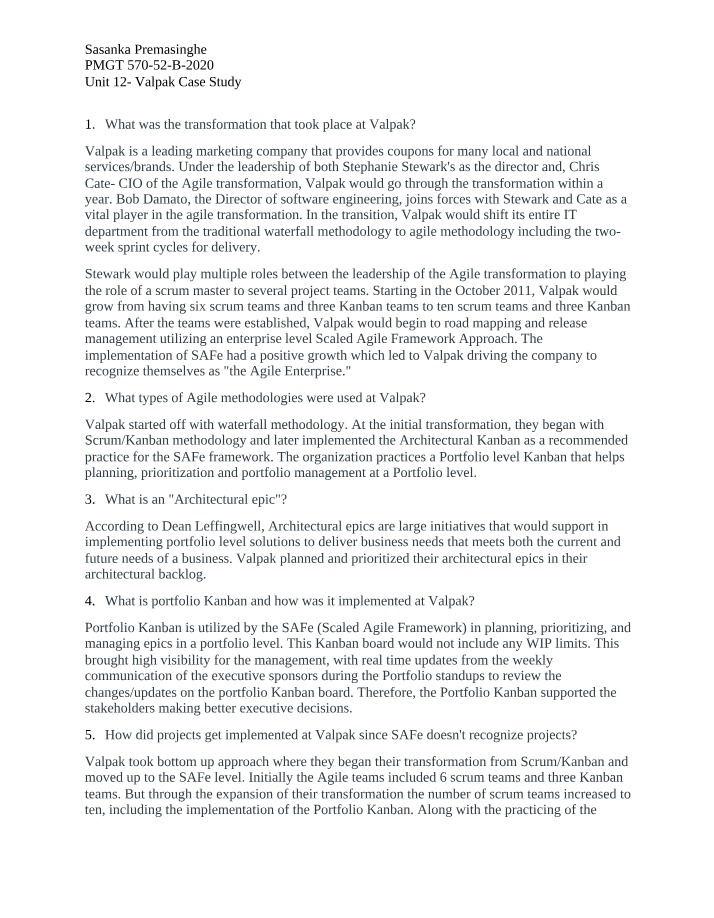 Valpak Case Study - Unit 12
