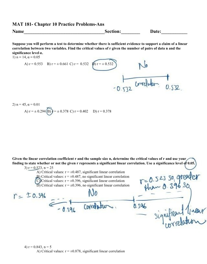 MAT 181 Chapter 10 Practice Problems with Answers