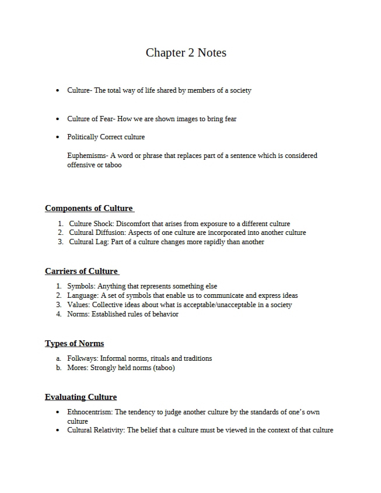 Notes on Chapter 2 of Introduction to Sociology