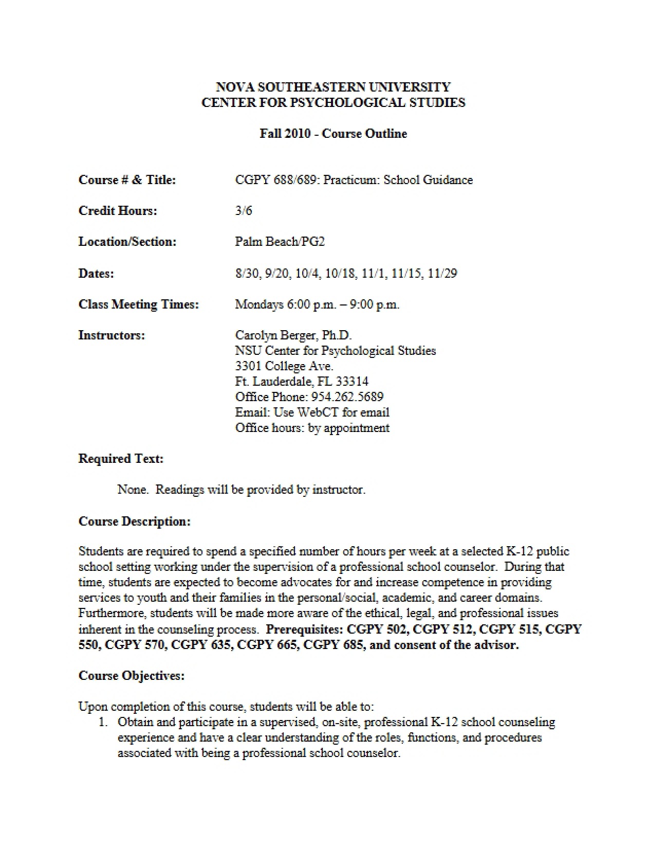 School Guidance Practicum Curriculum
