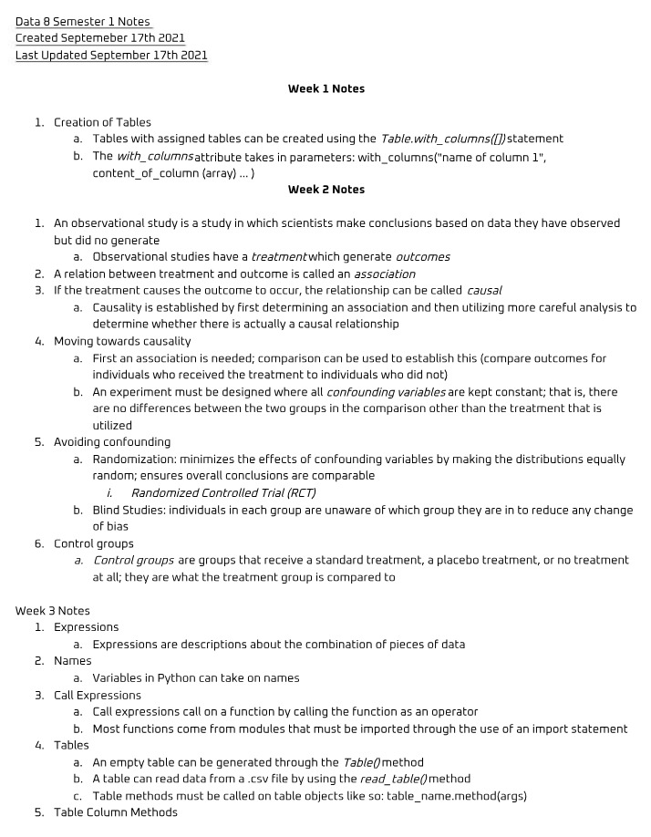 Data 8 Notes - Semester 1
