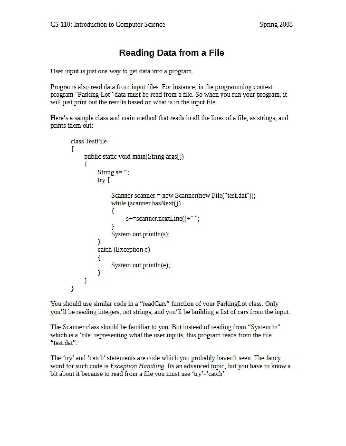 File Data Reading - Introduction To Computer Science I