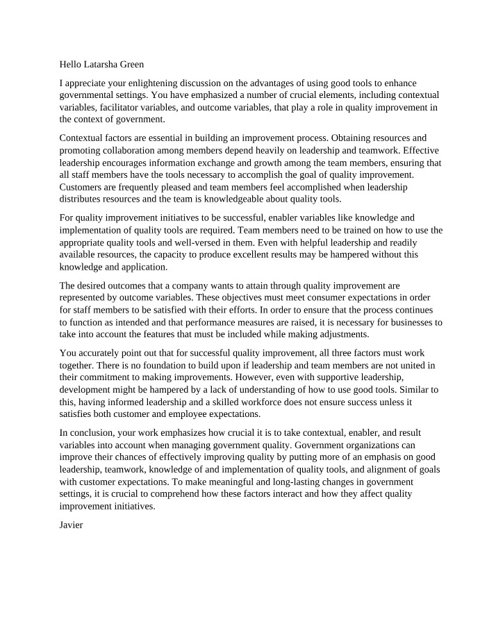 MGMT620 - Quality Improvement in Government Settings