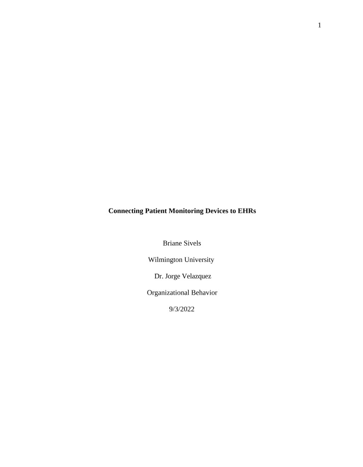 Patient Monitoring Devices - Connecting to EHRs