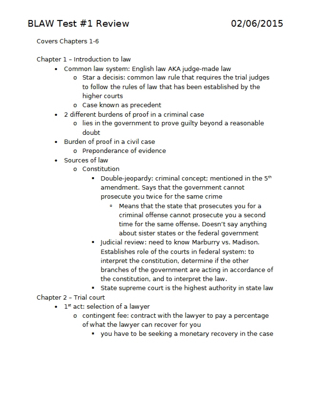 Review for the First Test in Business Law