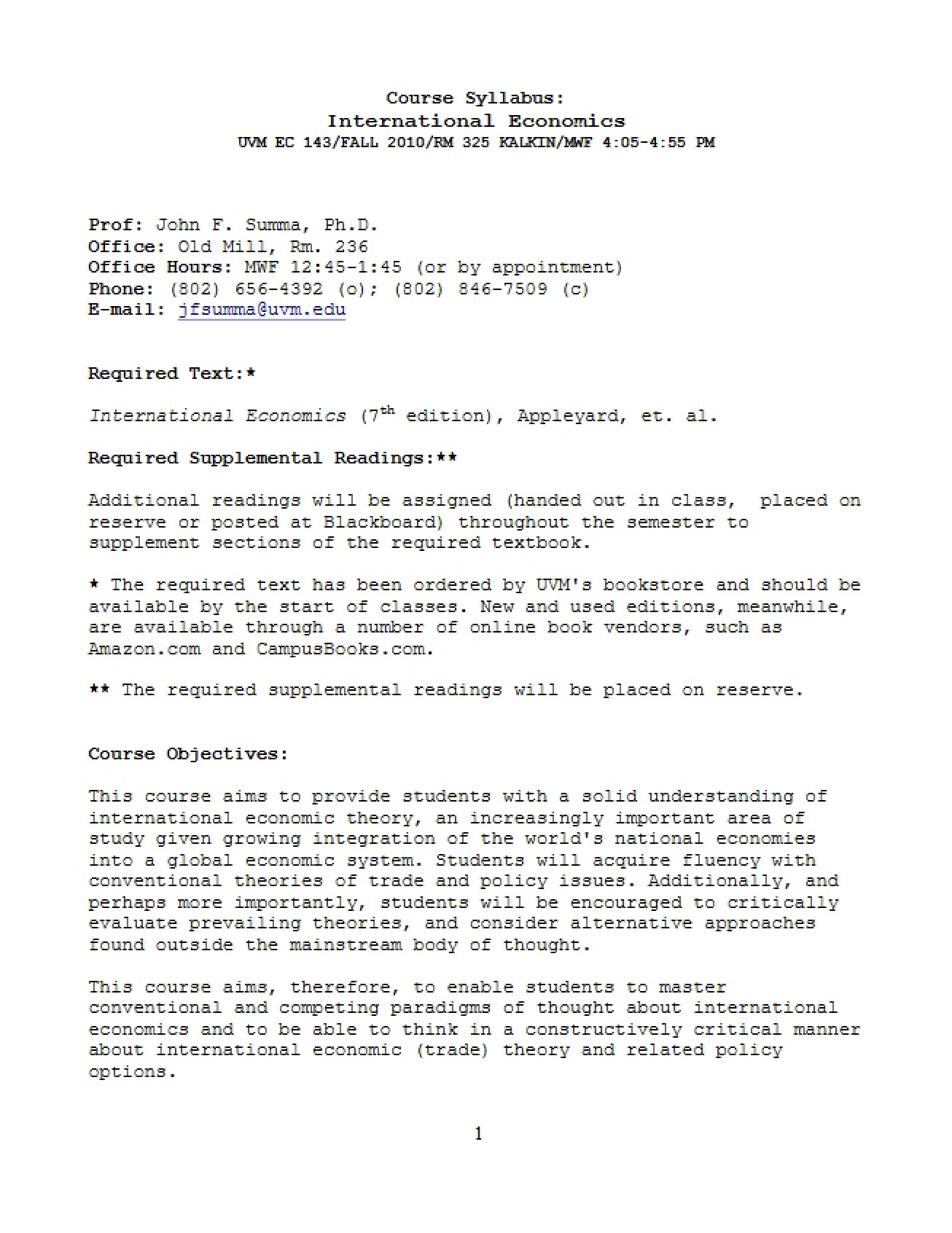 International Economic Trade Syllabus