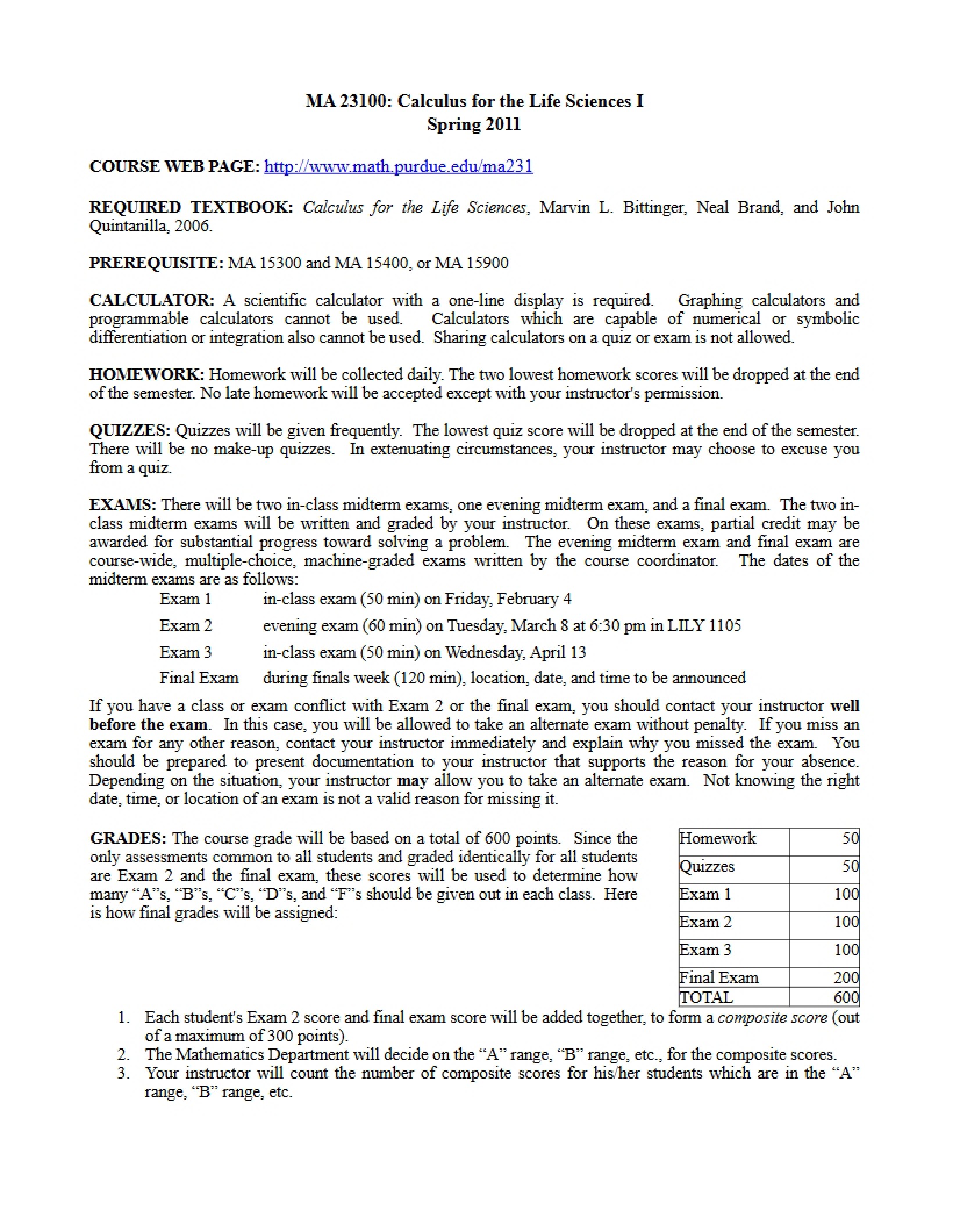 Life Sciences Calc Syllabus