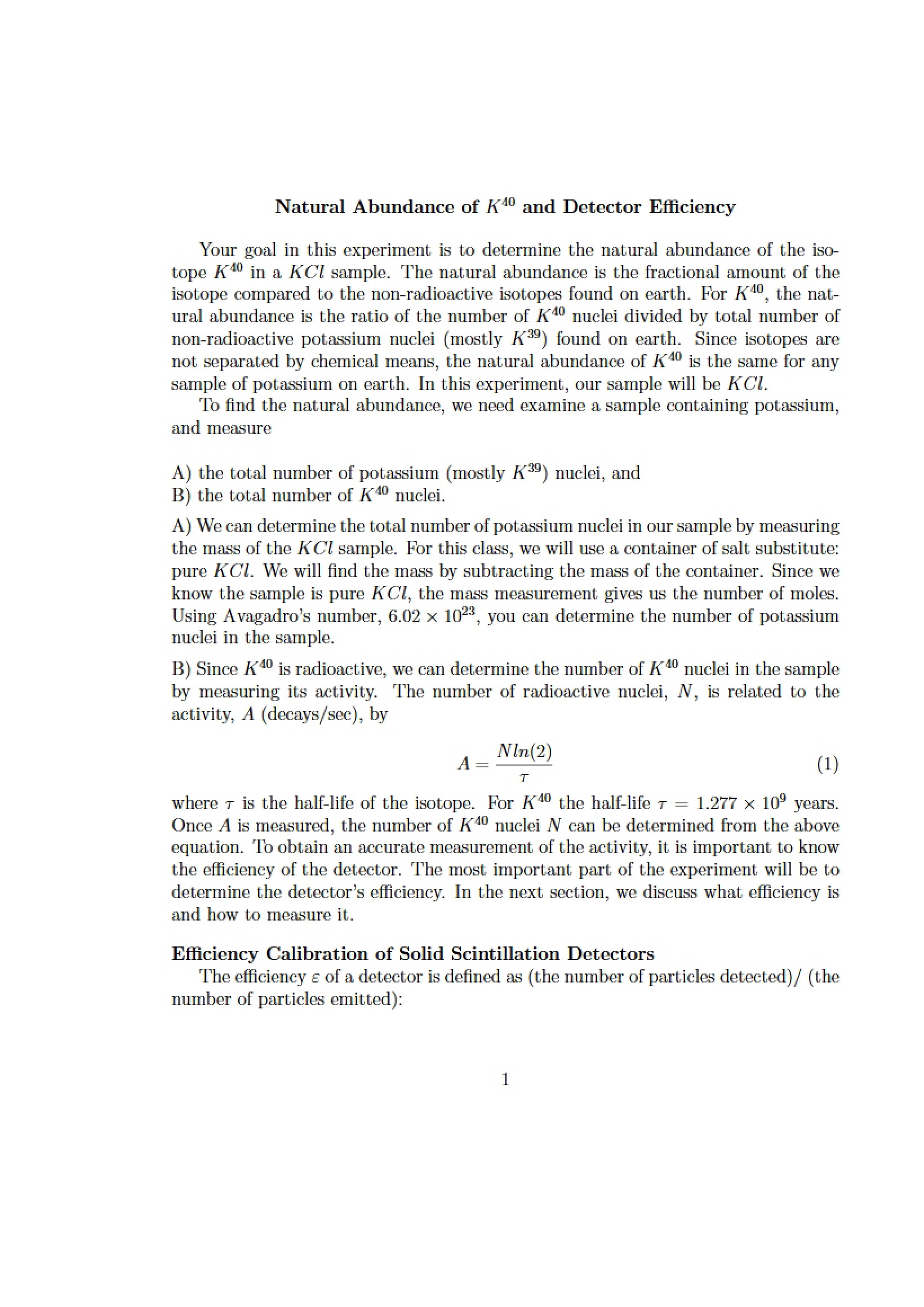 Detector Efficiency and K40 Natural Abundance