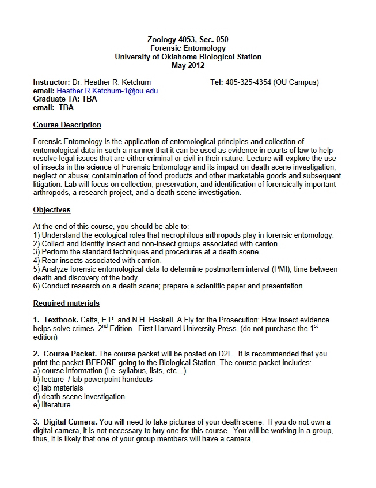 Forensic Entomology Syllabus