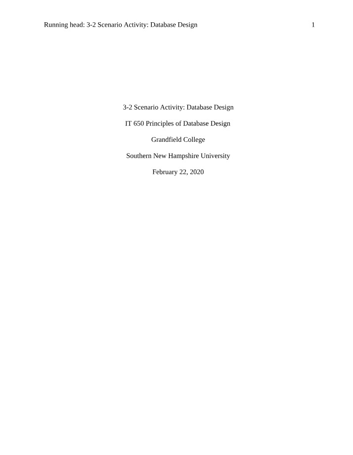 Scenario Activity 3-2 - Database Design
