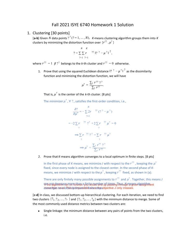 K-means Clustering - Proving Squared Euclidean Distance