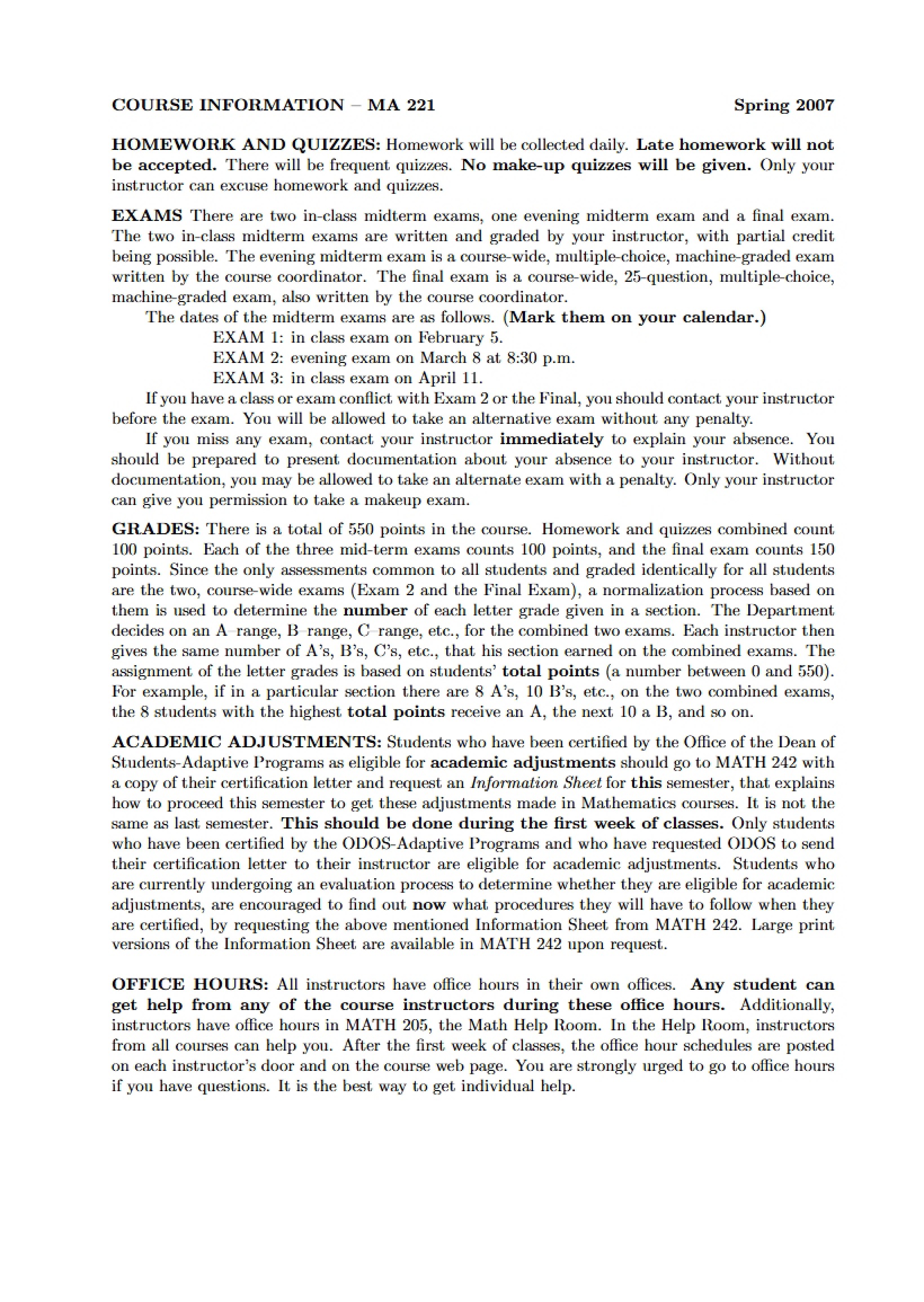 Tech Calculus Course Info
