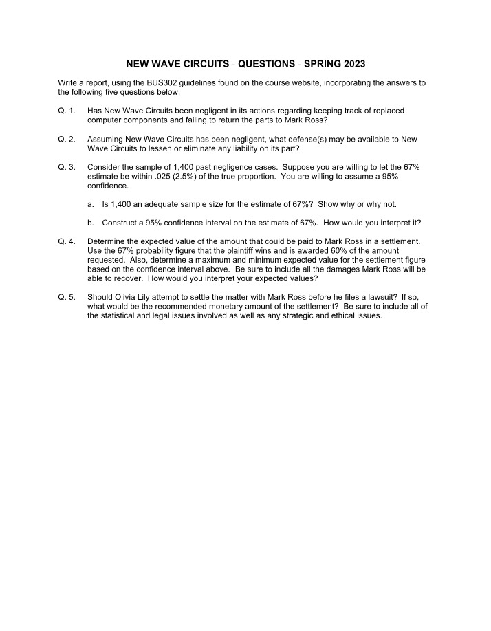 New Wave Circuits - Questions on Negligence Liability, Defense, and Settlement