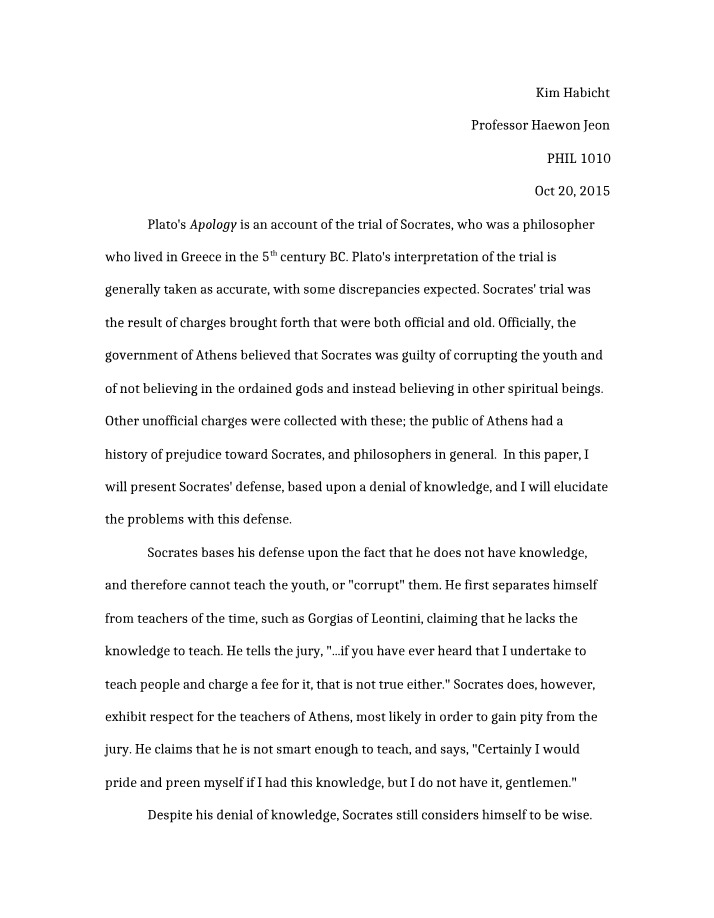 Socrates' Defense and the Concept of Knowledge in Plato's Apology