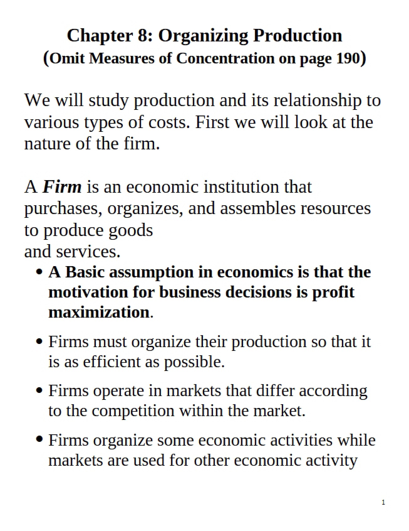 Organizing Production (Chapter Eight)