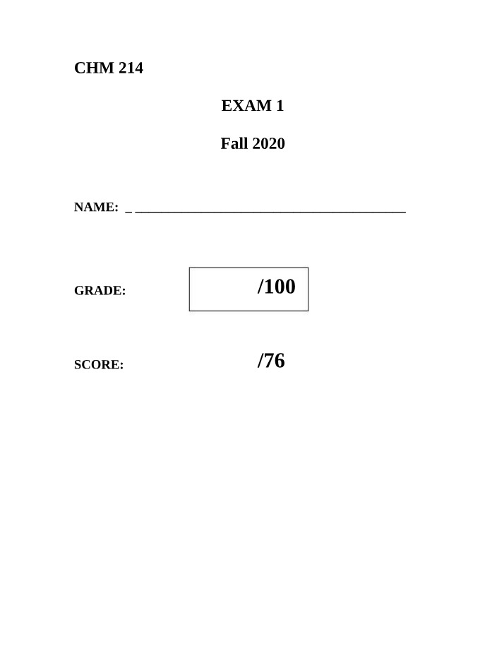 CHM1240 Fall 2020 Exam 1 Study