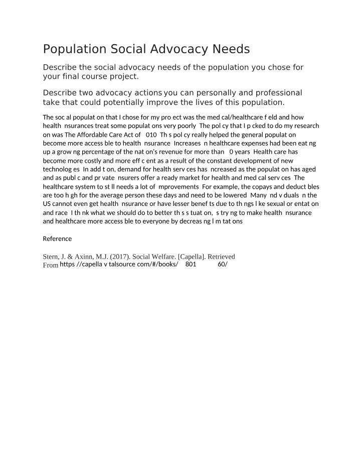 Social Advocacy Needs for Populations