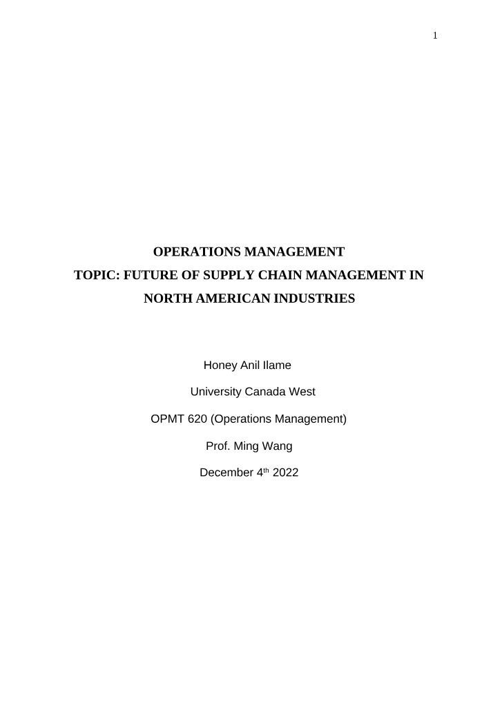 North American Industries - The Future of Supply Chain Management