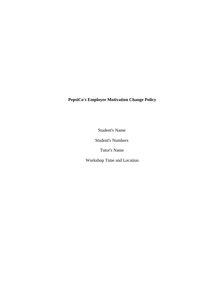 Employee Motivation Change Policy at PepsiCo