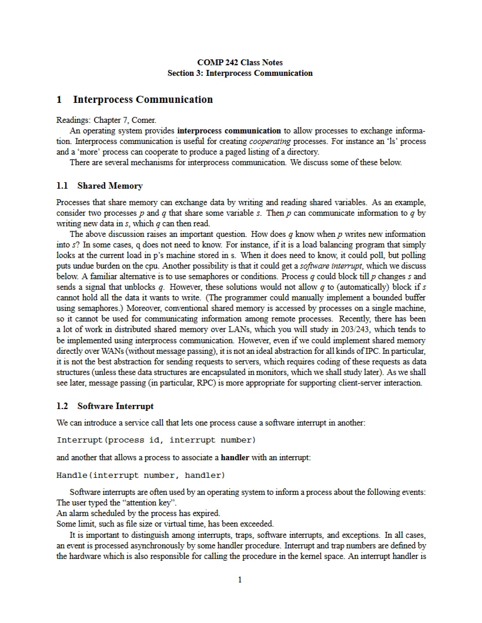 Interprocess Communication (Section 3)