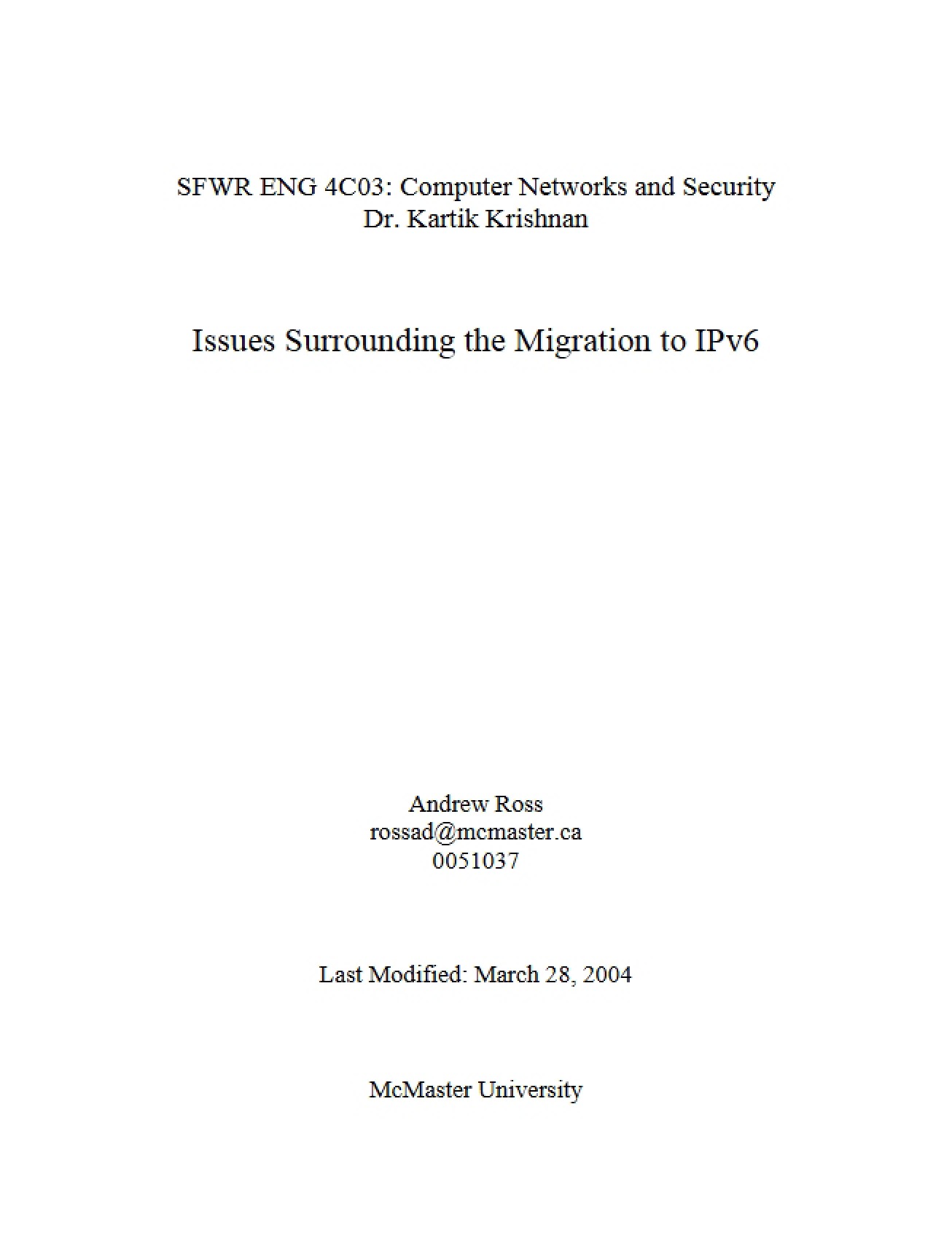 Migration Issues IPv6