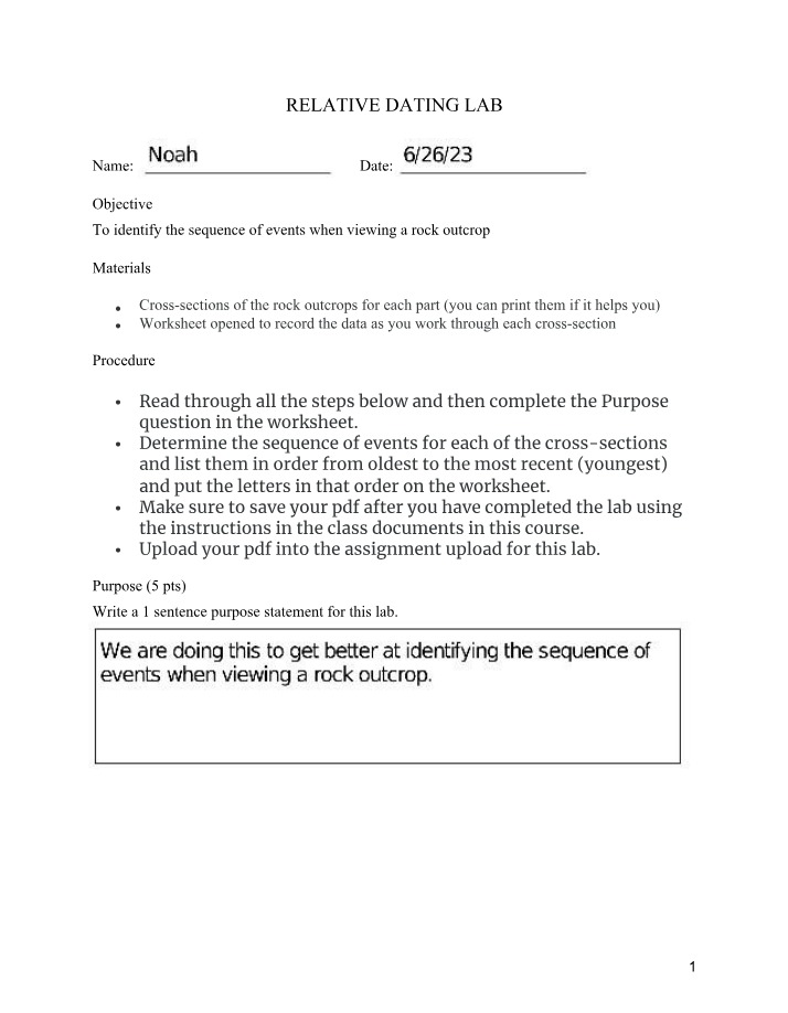Rock Outcrops - Identifying a Relative Sequence of Events
