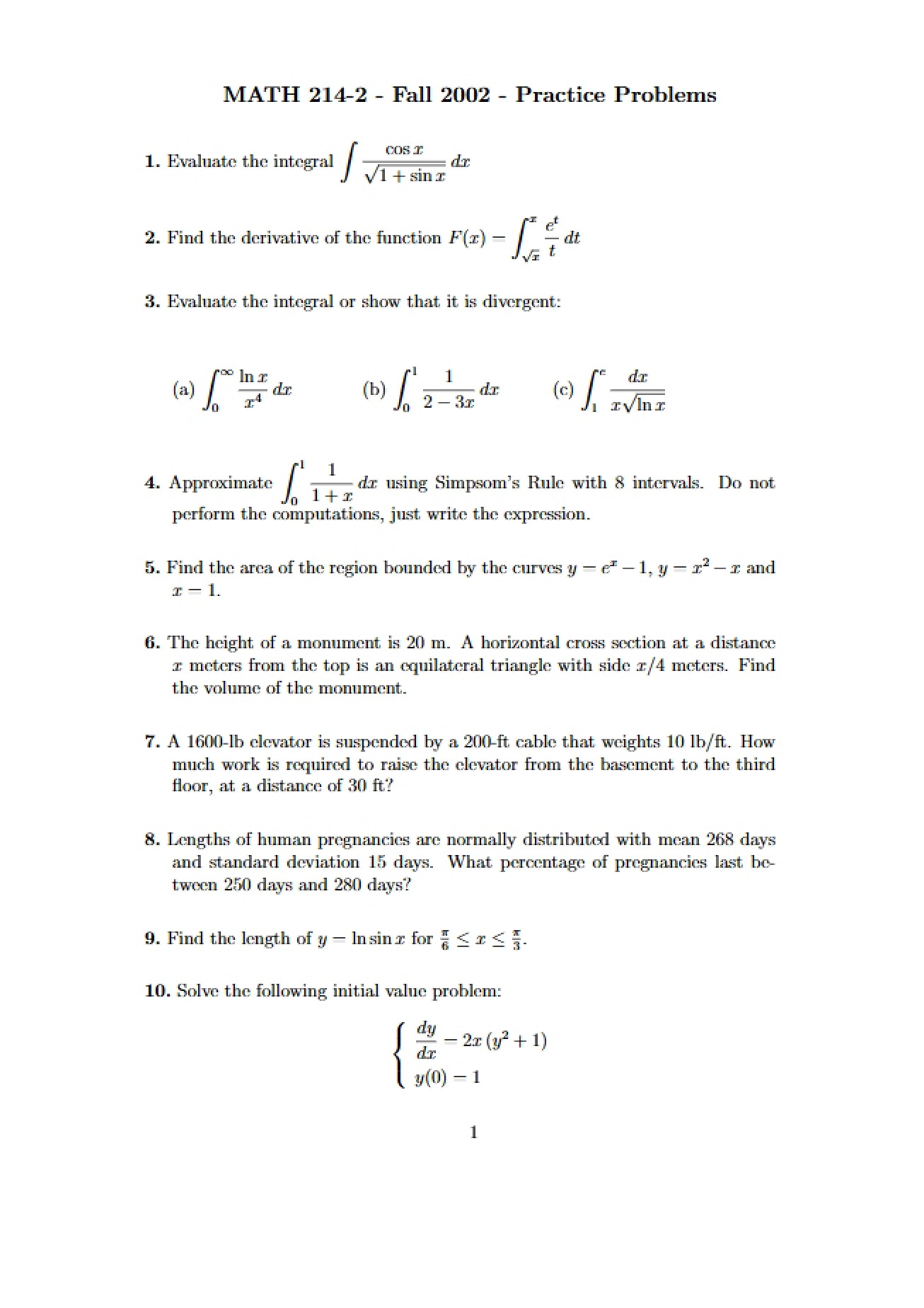 Practice for MATH 214-2