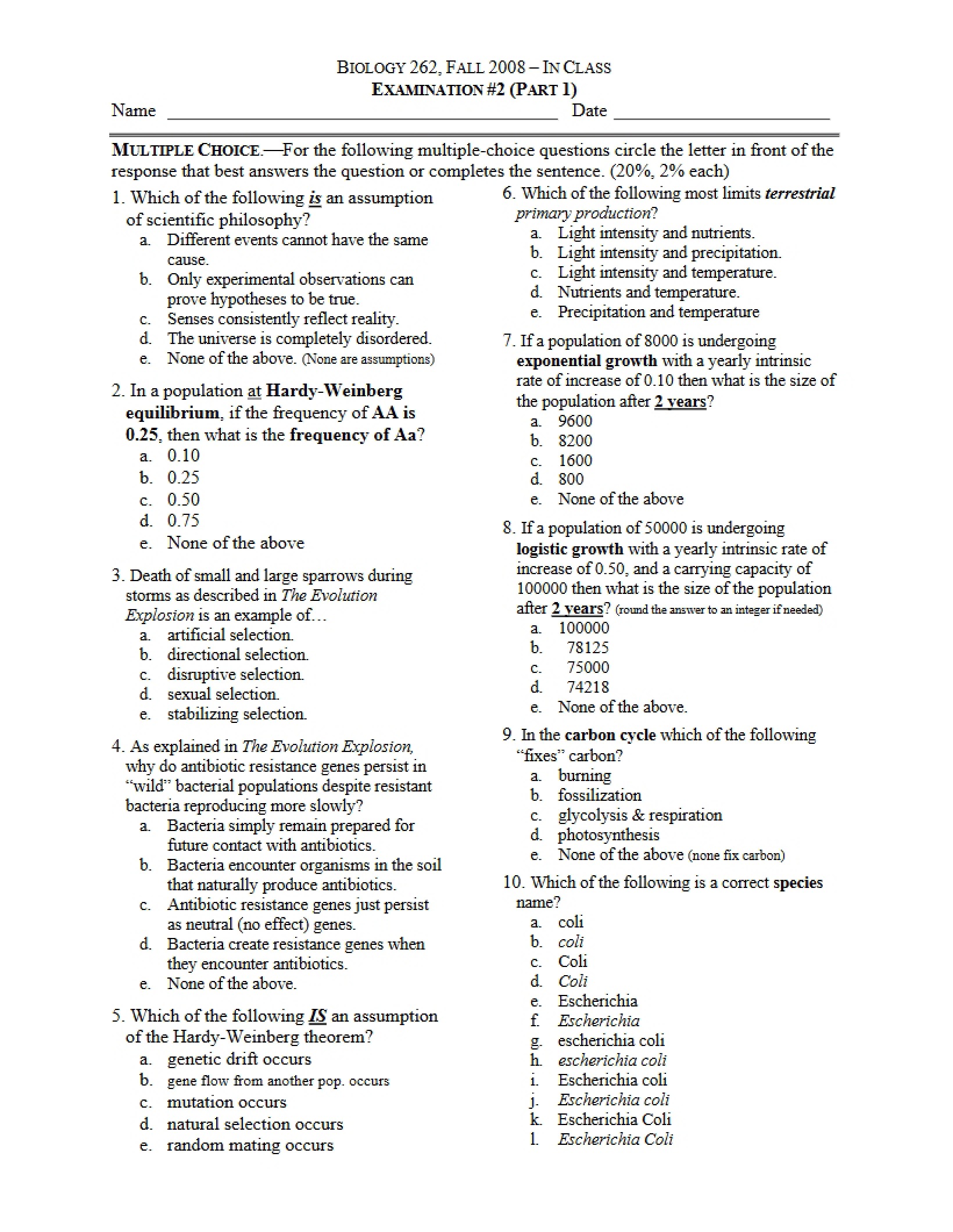 Examination for Principles of Biology (23)
