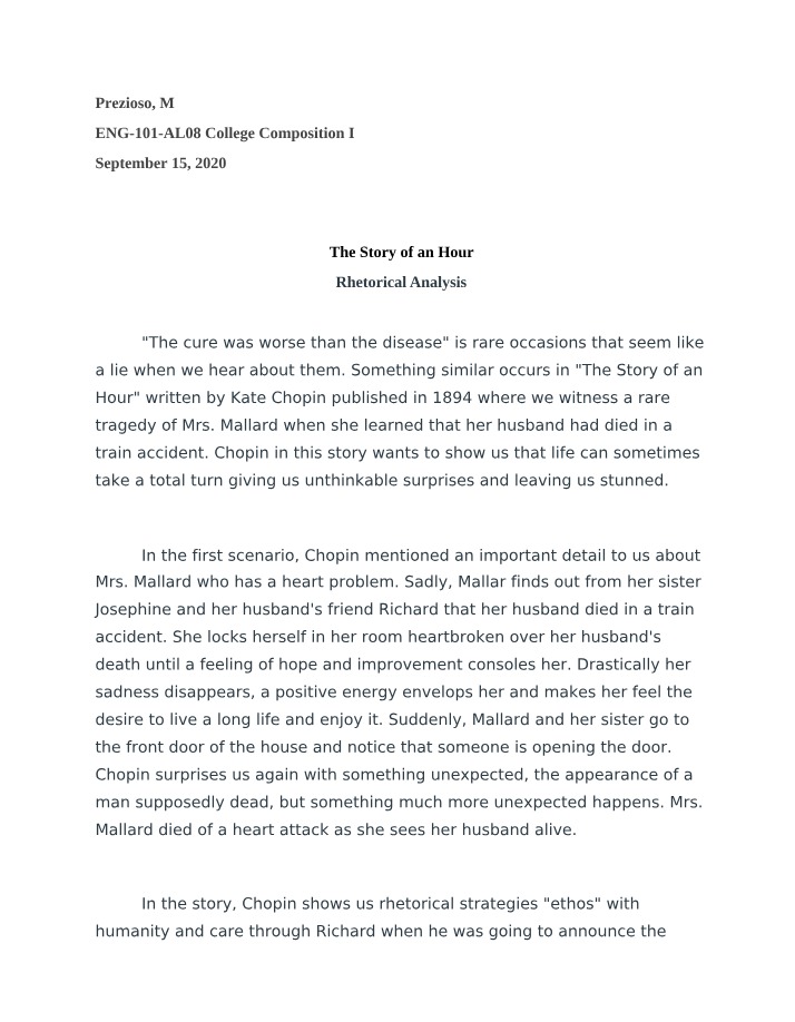 Rhetorical Analysis - The Story of an Hour