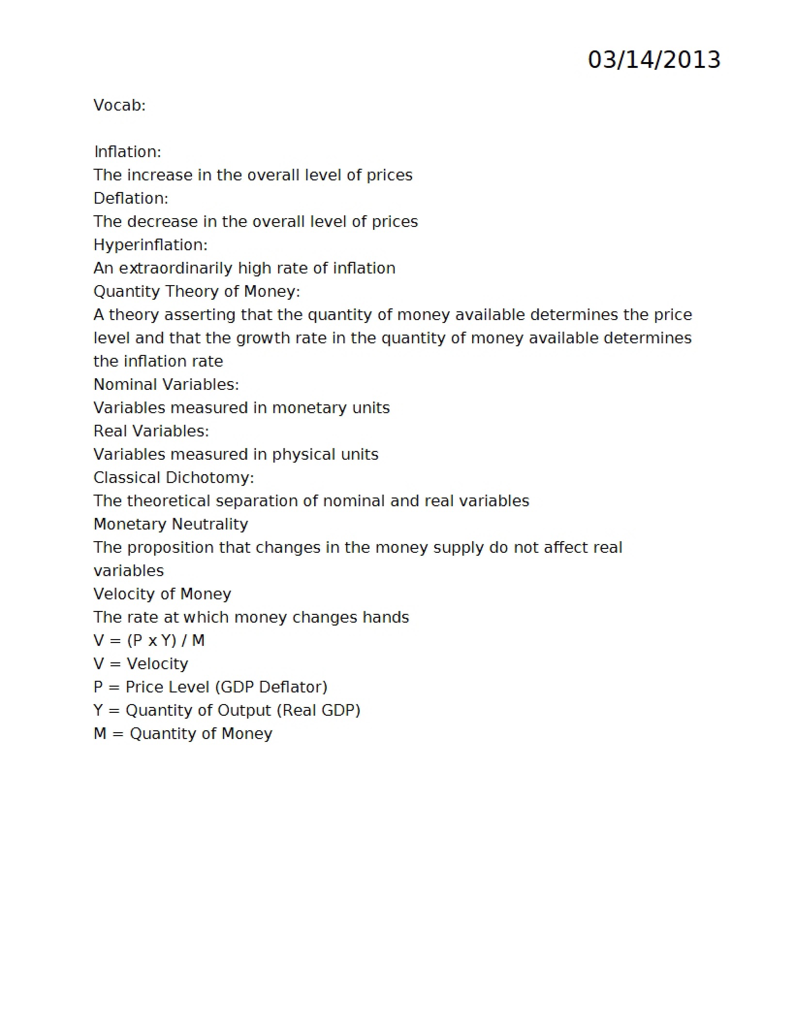 Notes for Class