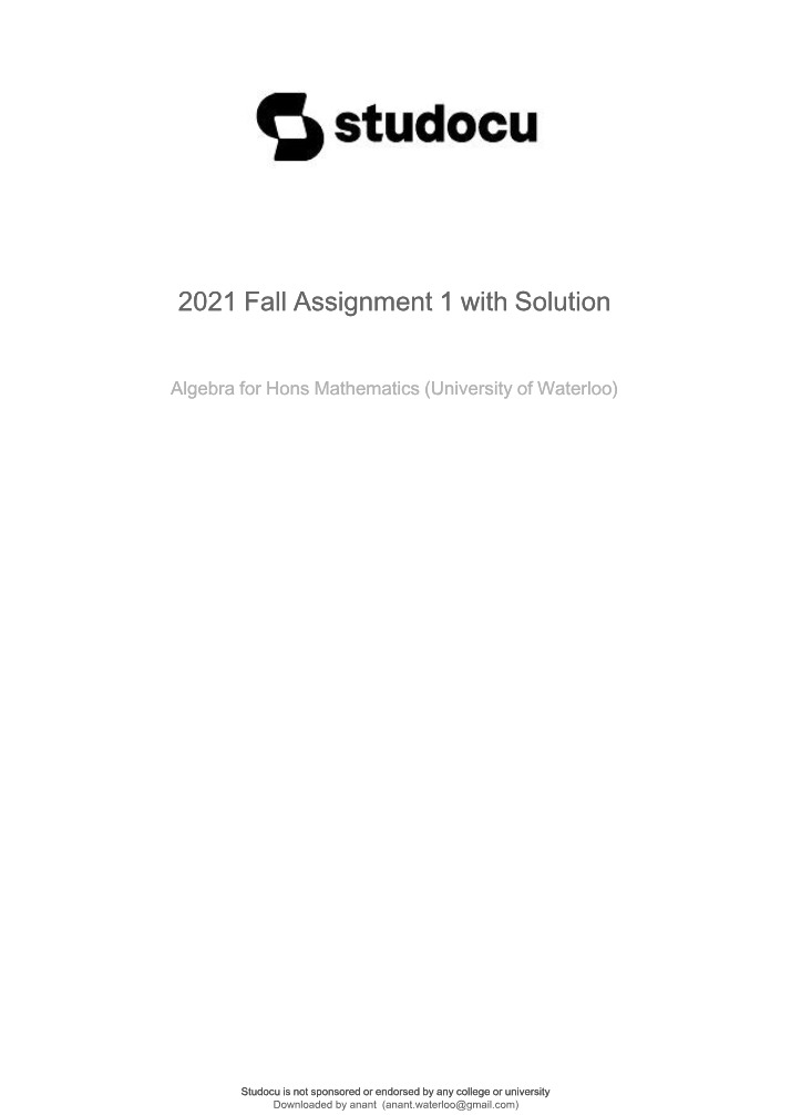 Fall 2021 Solutions for Algebra Assignment 1