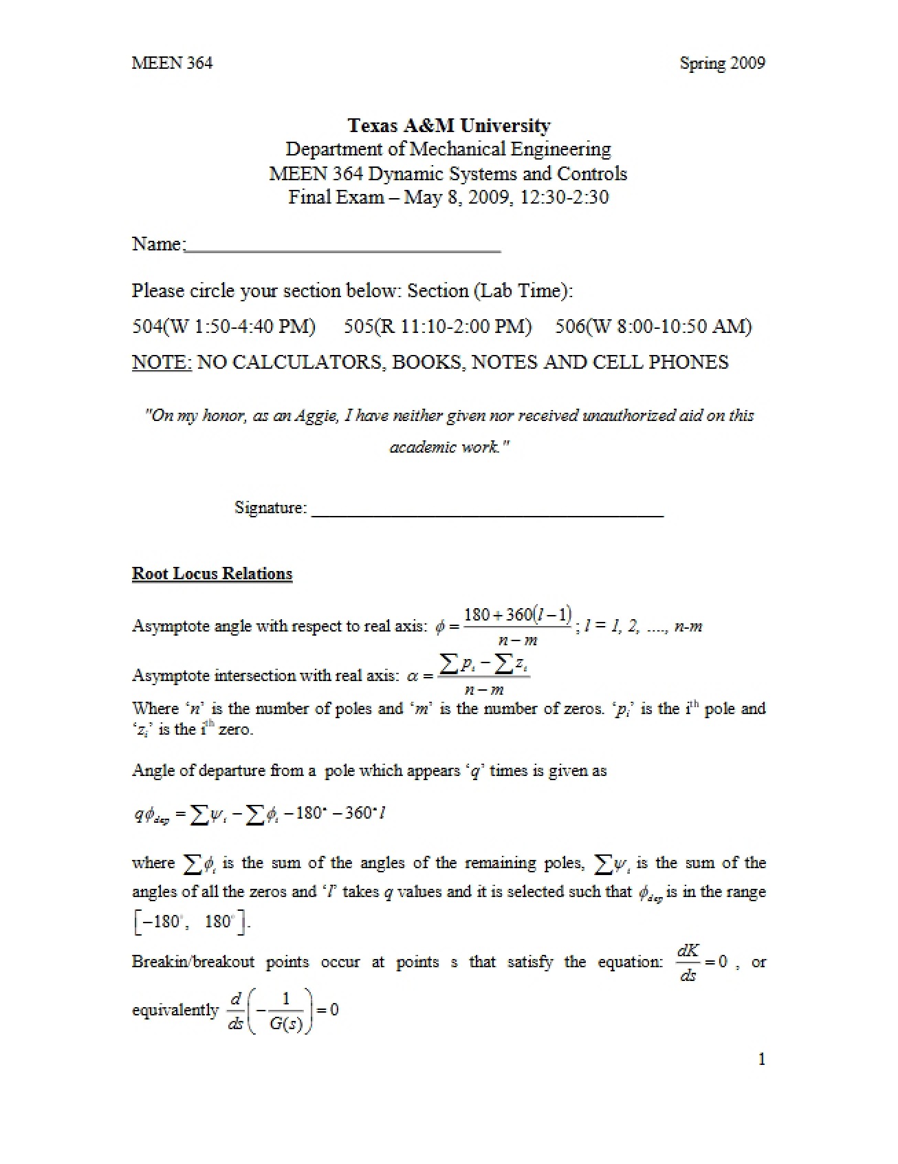 Spring 2009 Final Exam Solutions