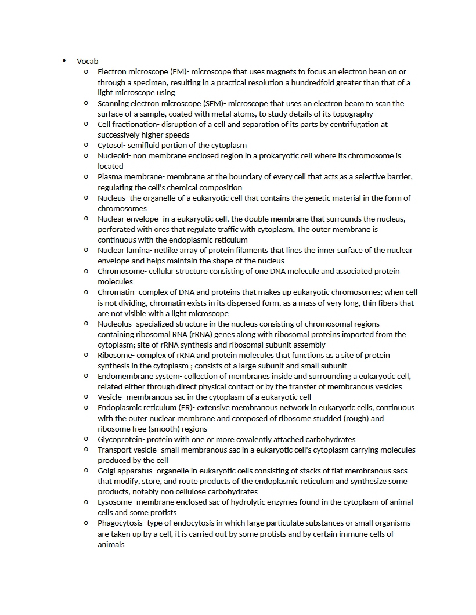 Vocabulary for Bio 125