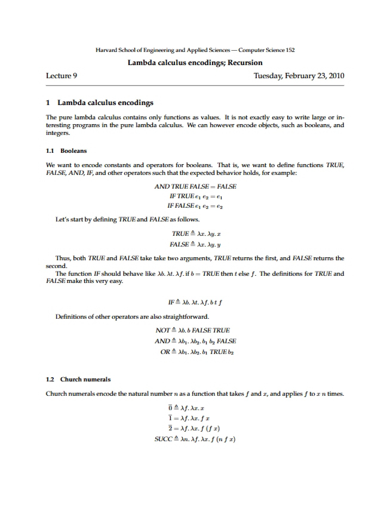 Ninth Lecture on Programming Languages