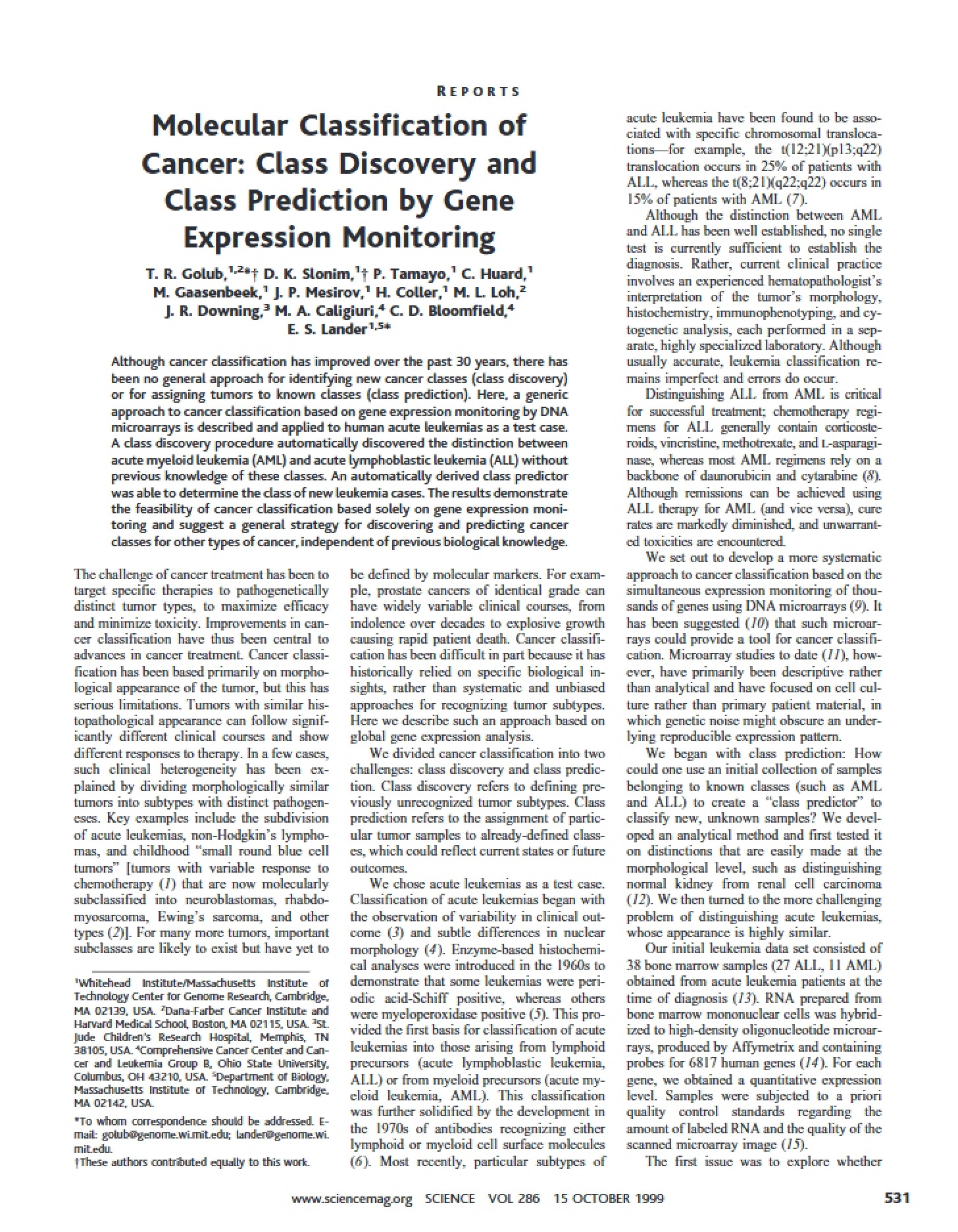 Cancer Classification on Molecular Level