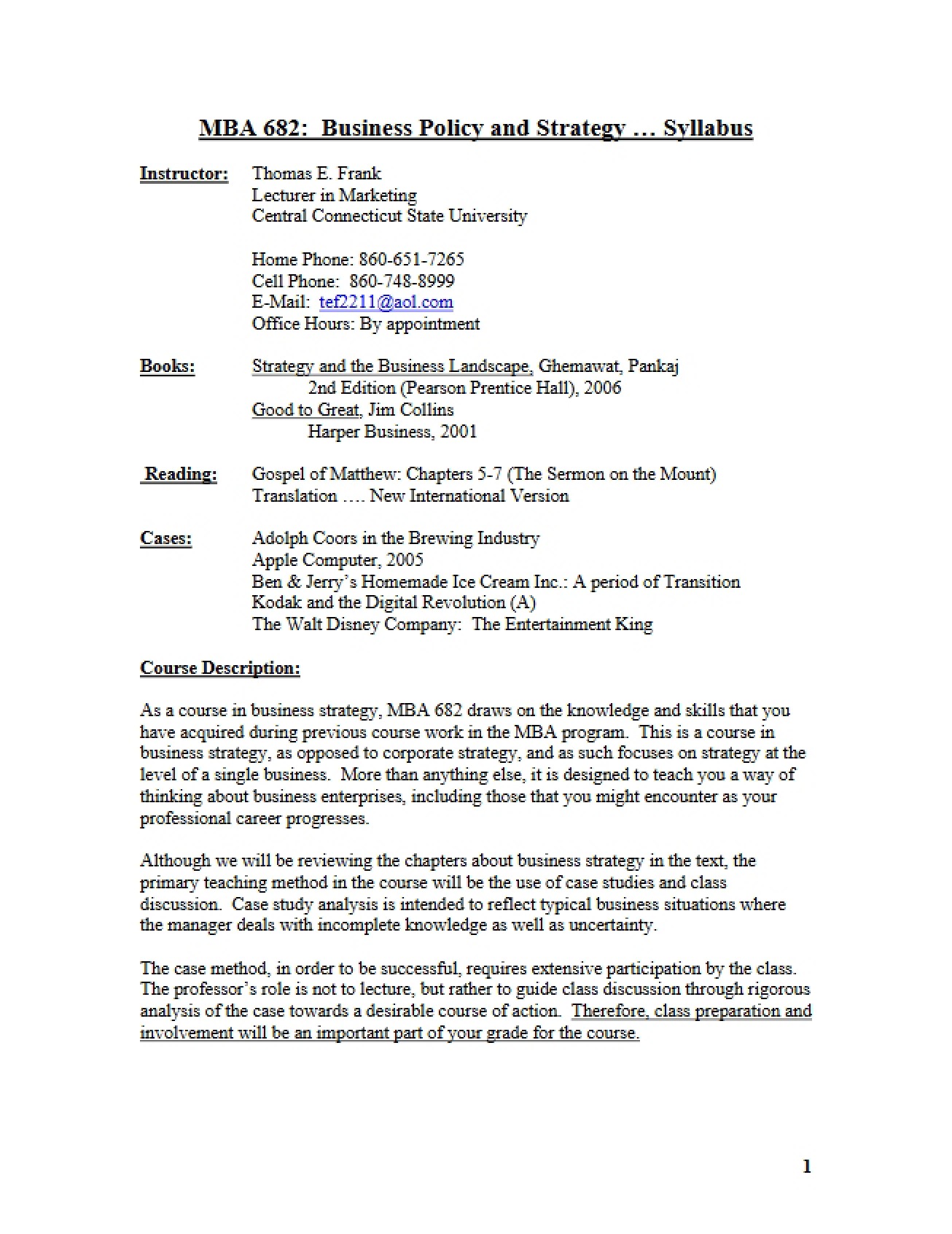 Business Policy and Strategy Syllabus