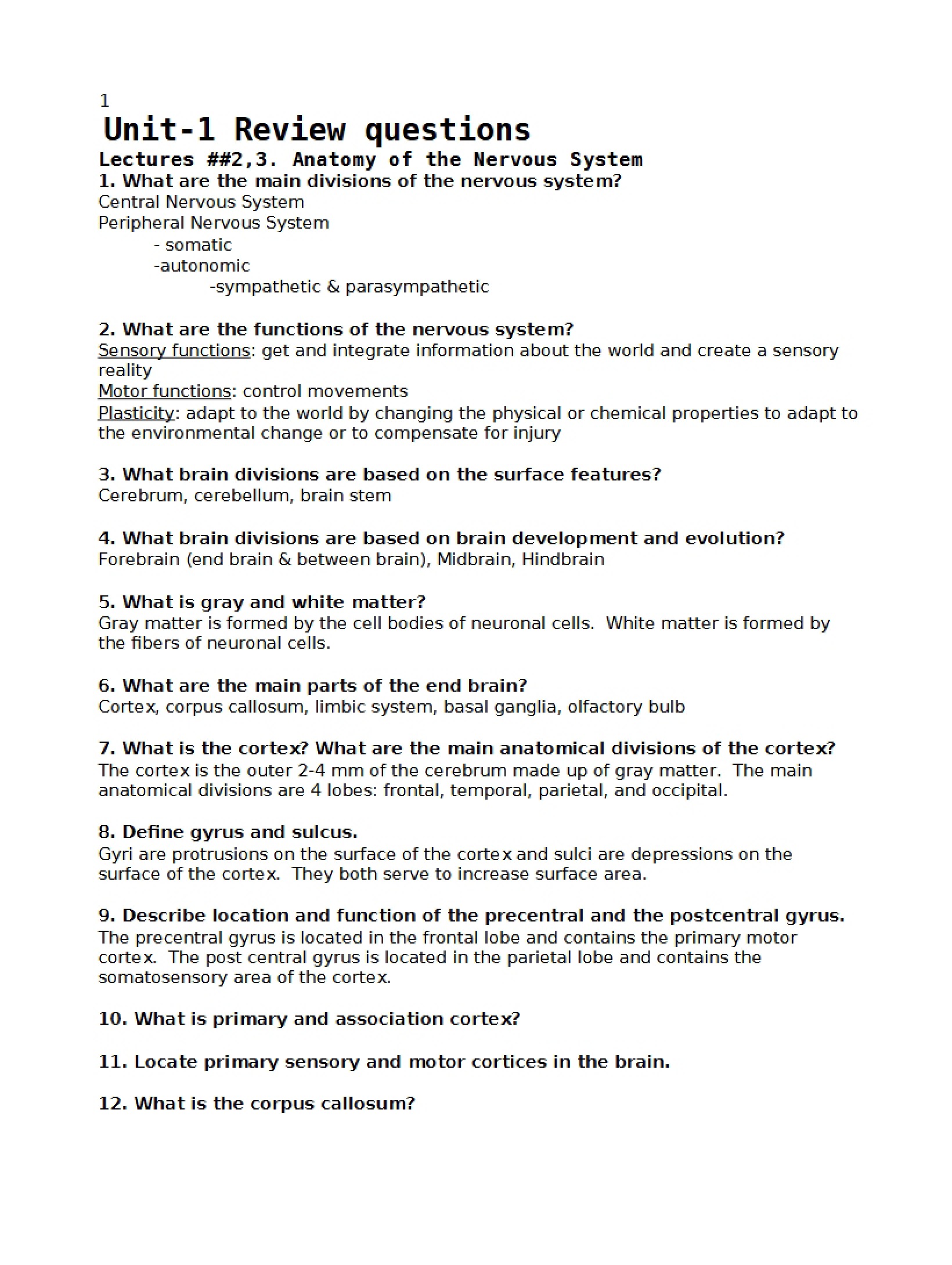 Questions for Unit 1 Review