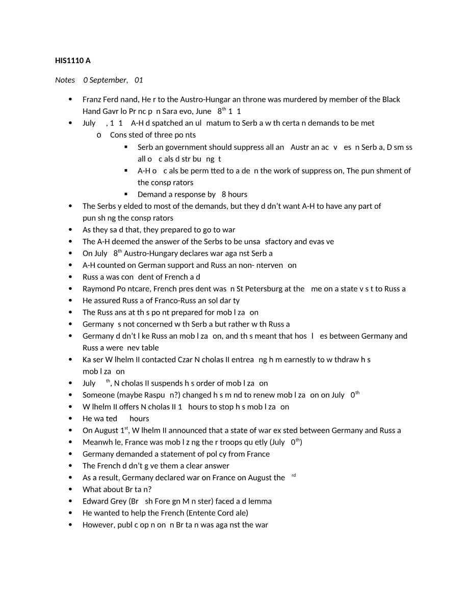 Notes for HIS1110 Section A