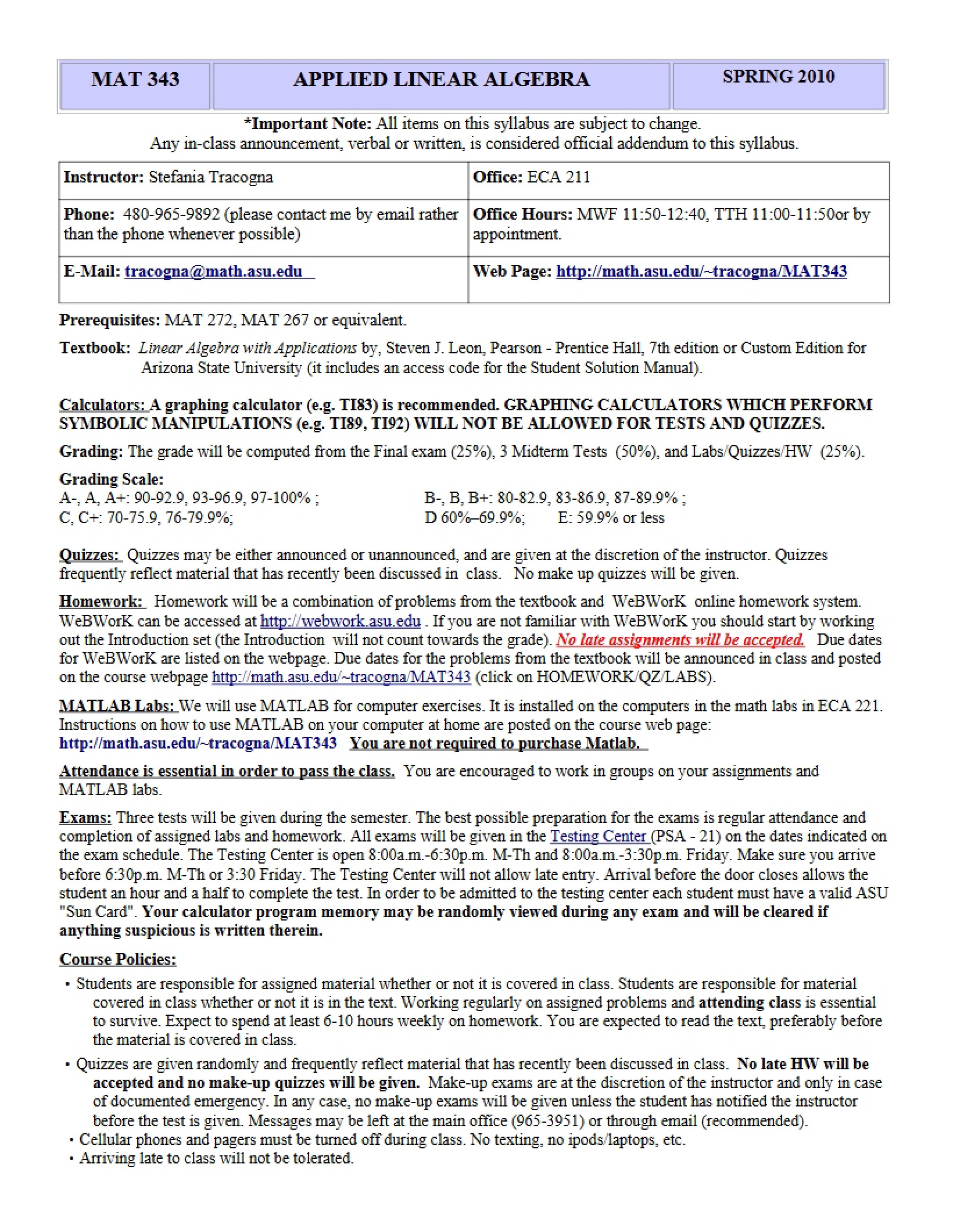 Syllabus for Applied Linear Algebra